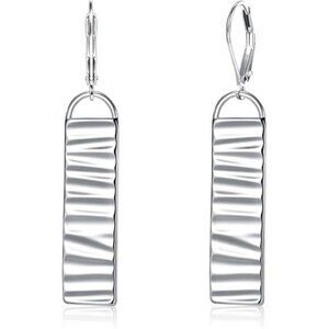 Sterling silver long bar dangle earrings for women lightweight hammered drop